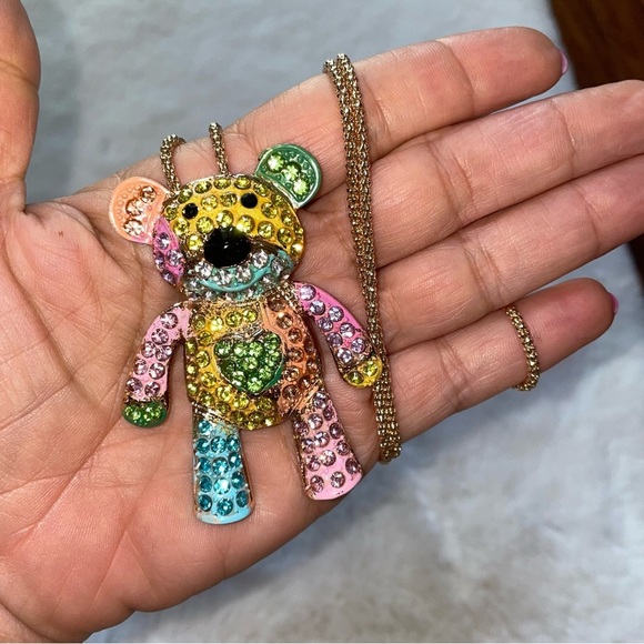 Betsey Johnson Jewelry - NWT Betsey Johnson multicolored rhinestone bear necklace Tie Dye Grateful Dead